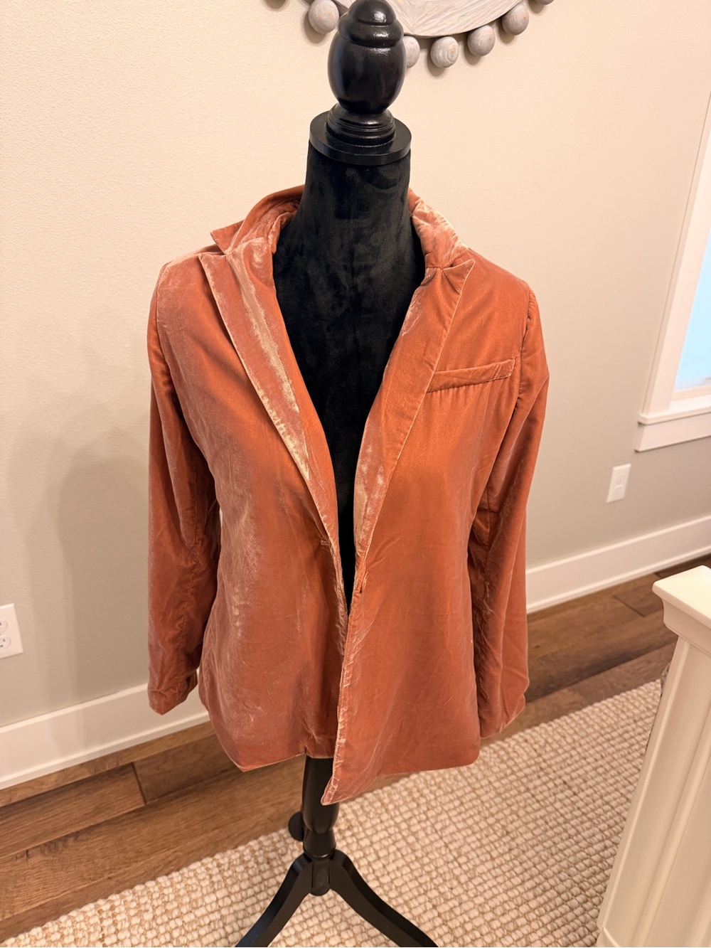 Joyfolie Velvet Open-Front Blazer in Rust Copper